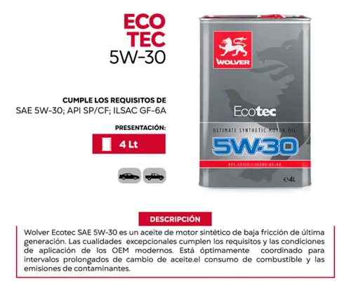 WOLVER 5W30 FULLSINTETICO ECOTEC GARRAFA 4LT